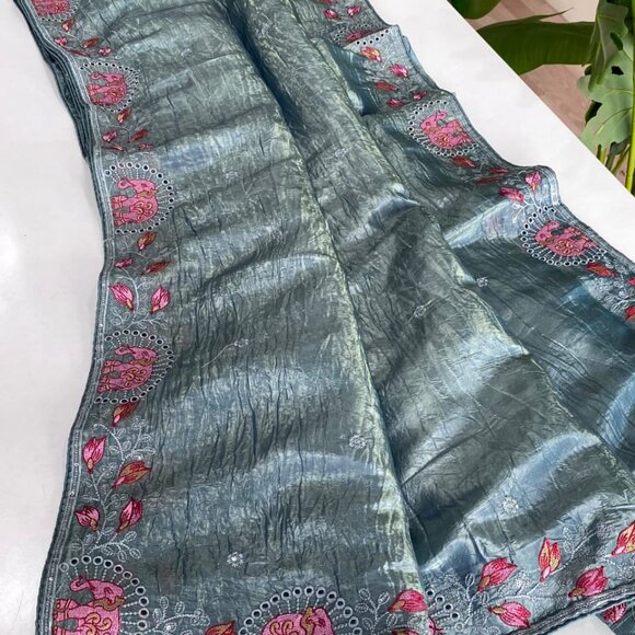 SILK EMBROIDERY SAREE - Picture 5 of 14